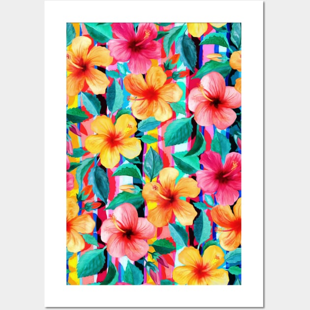 OTT Maximalist Hawaiian Hibiscus Floral with Stripes Wall Art by micklyn